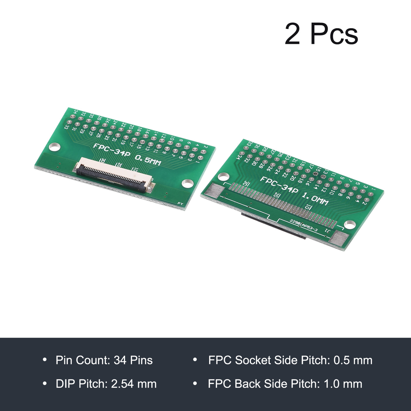 Harfington FPC Converter Board 34P 0.5mm on Socket Side, Back 1.0mm, to DIP 2.54mm 2pcs