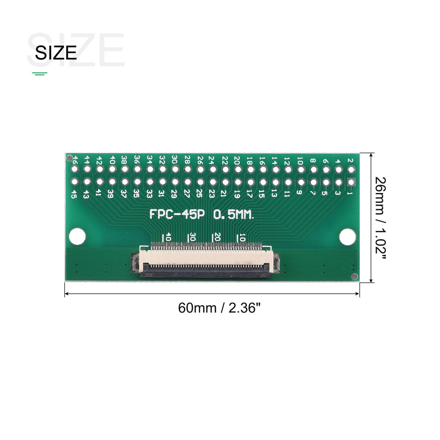Harfington FPC Converter Board 45P 0.5mm on Socket Side, Back 1.0mm, to DIP 2.54mm 2pcs