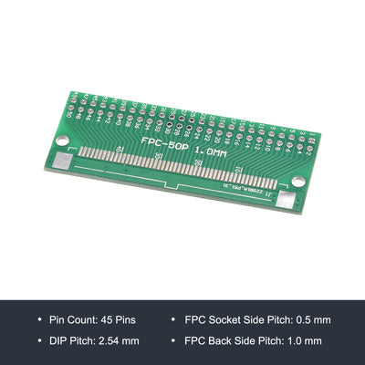 Harfington FPC Converter Board 50P 0.5mm on Socket Side, Back 1.0mm, to DIP 2.54mm