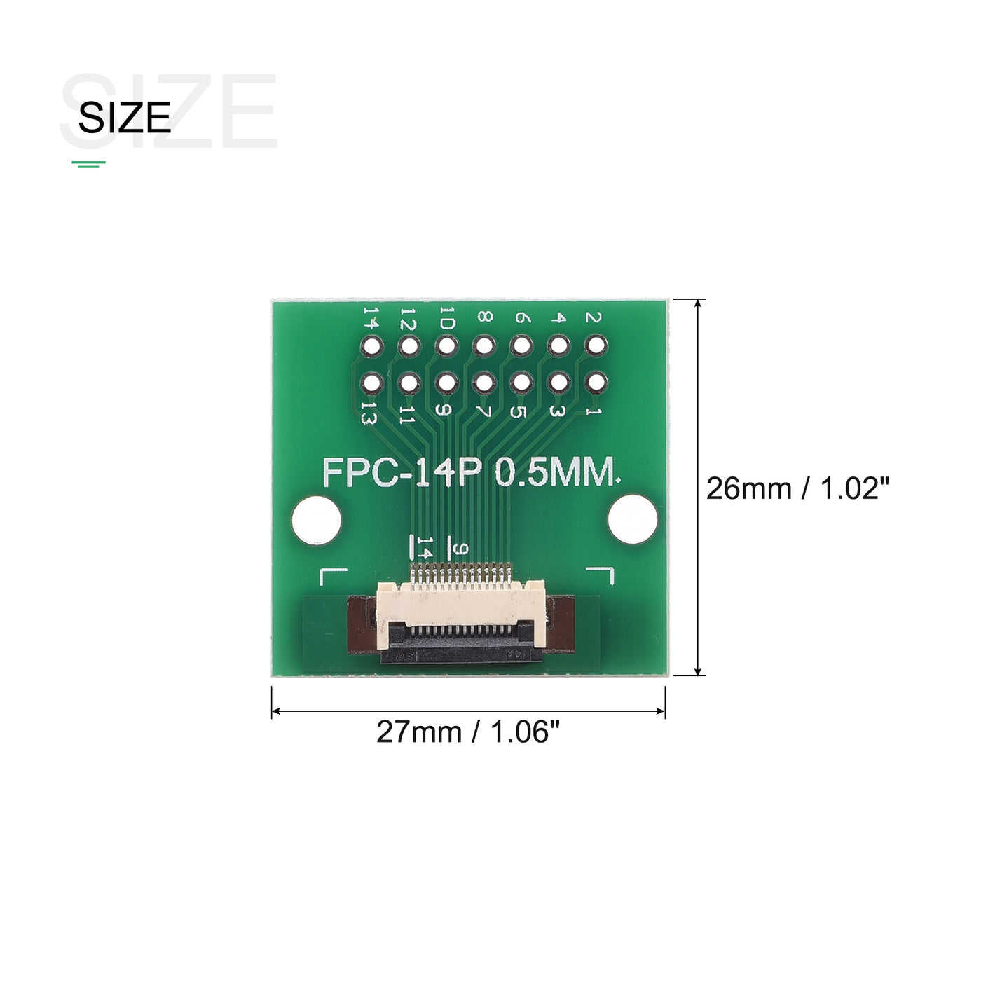 Harfington FPC Converter Board 14P 0.5mm on Socket Side, Back 1.0mm, to DIP 2.54mm