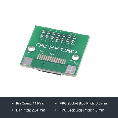 Harfington FPC Converter Board 14P 0.5mm on Socket Side, Back 1.0mm, to DIP 2.54mm