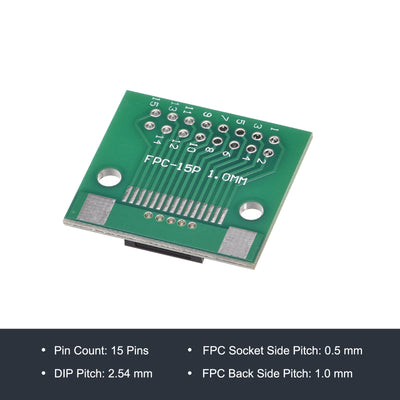 Harfington FPC Converter Board 15P 0.5mm on Socket Side, Back 1.0mm, to DIP 2.54mm