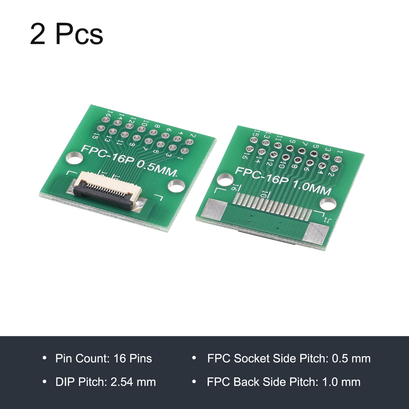 Harfington FPC Converter Board 16P 0.5mm on Socket Side, Back 1.0mm, to DIP 2.54mm 2pcs