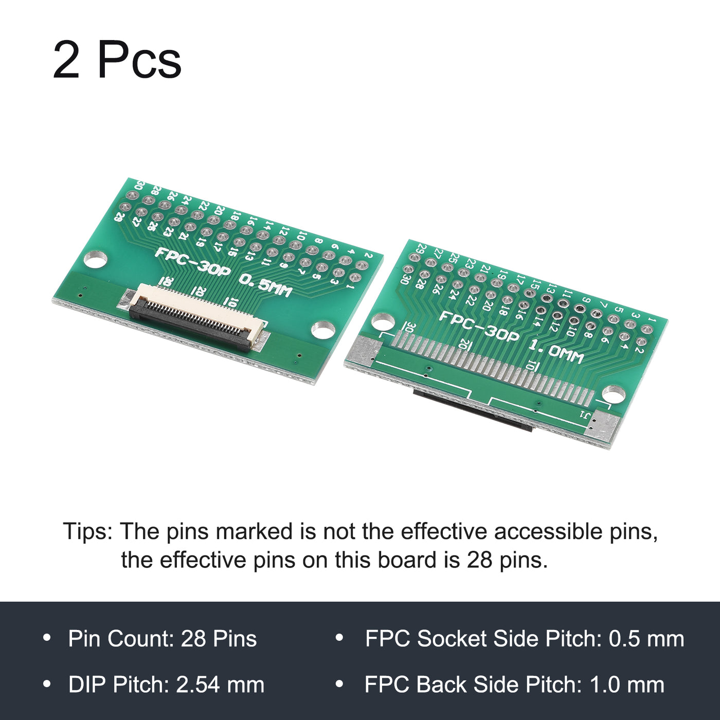 Harfington FPC Converter Board 28P 0.5mm on Socket Side, Back 1.0mm, to DIP 2.54mm 2pcs