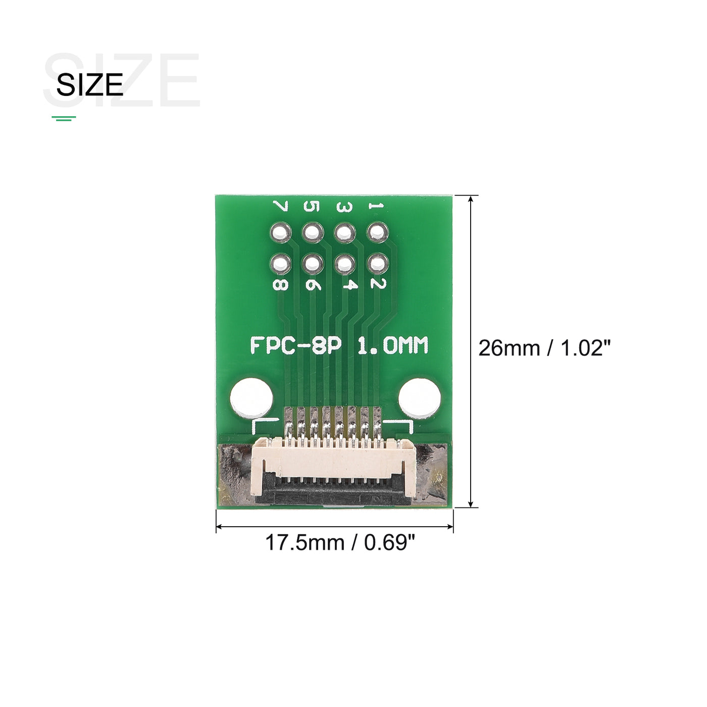 Harfington FPC Converter Connector 8P 1.0mm on Socket Side, Back 0.5mm, to DIP 2.54mm 2pcs