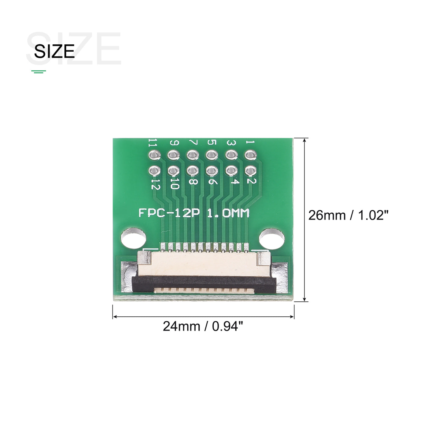 Harfington FPC Converter Connector 12P 1.0mm on Socket Side, Back 0.5mm, to DIP 2.54mm 2pcs