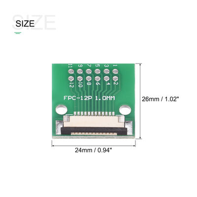 Harfington FPC Converter Connector 12P 1.0mm on Socket Side, Back 0.5mm, to DIP 2.54mm 2pcs