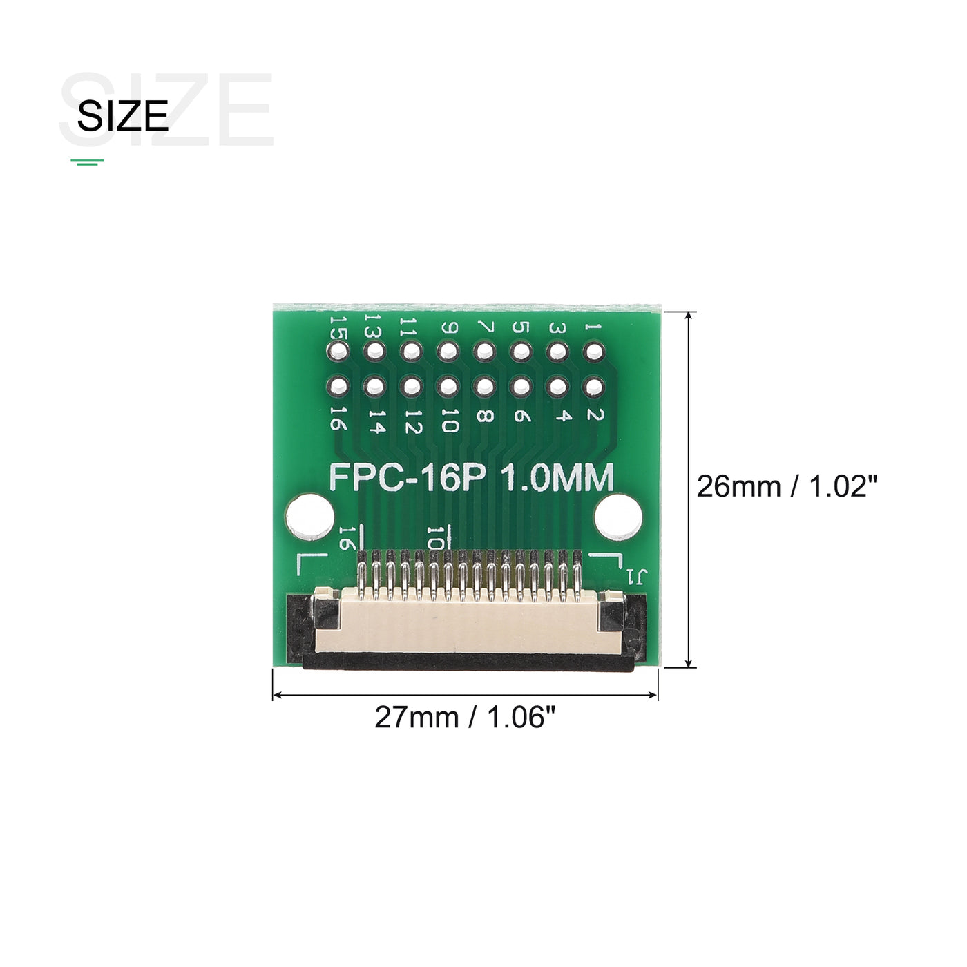 Harfington FPC Converter Connector 16P 1.0mm on Socket Side, Back 0.5mm, to DIP 2.54mm 2pcs