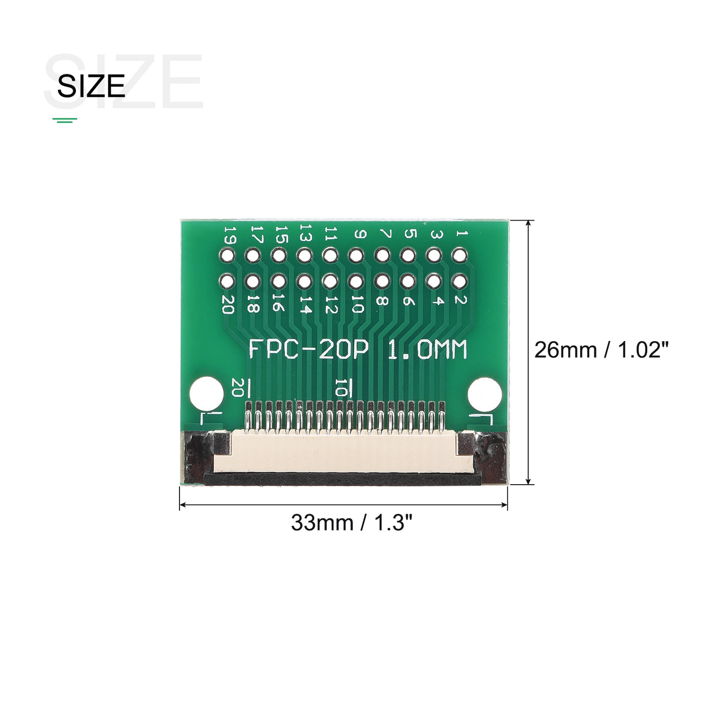 Harfington FPC Converter Connector 20P 1.0mm on Socket Side, Back 0.5mm, to DIP 2.54mm 2pcs