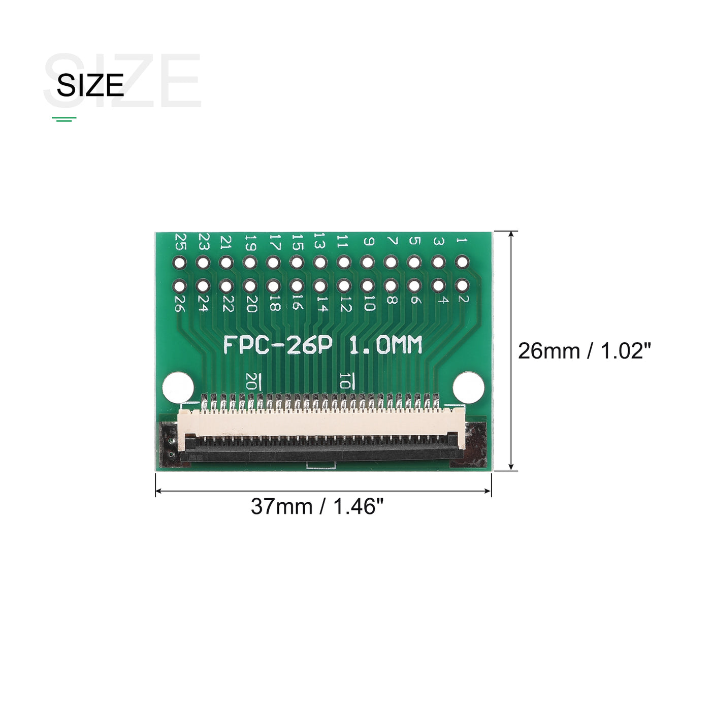 Harfington FPC Converter Connector 26P 1.0mm on Socket Side, Back 0.5mm, to DIP 2.54mm