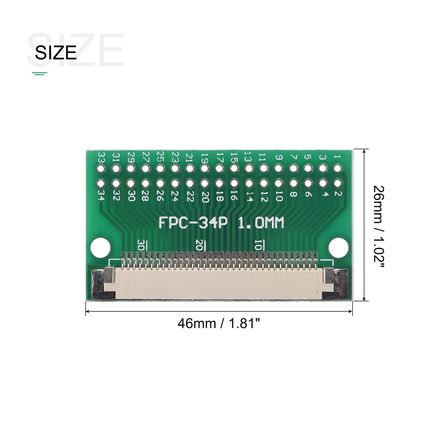 Harfington FPC Converter Connector 34P 1.0mm on Socket Side, Back 0.5mm, to DIP 2.54mm