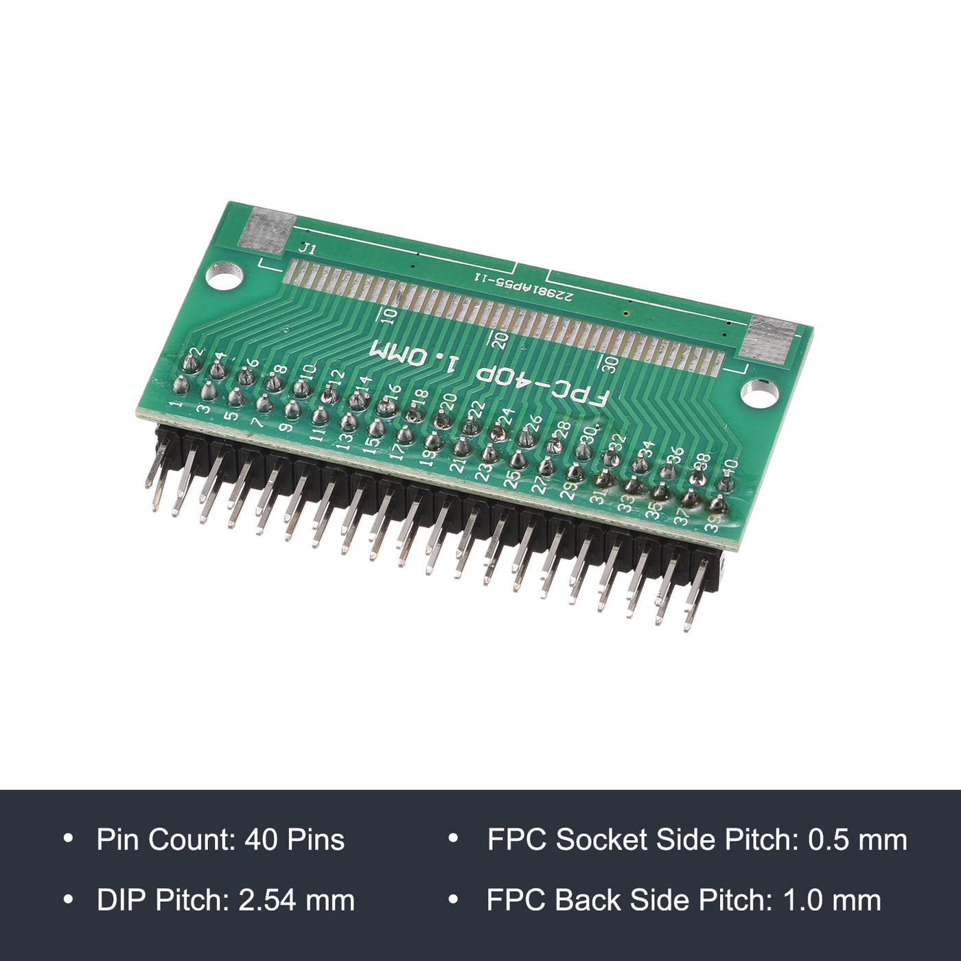 Harfington FPC Converter Board with Right Angle Pin Header 40 P 0.5mm on Socket Side, Back 1.0mm, to DIP 2.54mm