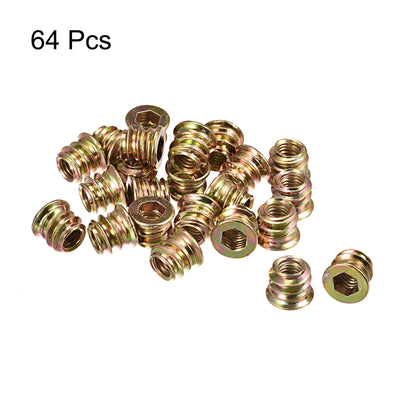 Harfington Uxcell M6x10mm Threaded Inserts for Wood Hex Socket Drive Furniture Screw-in Nut 64pcs