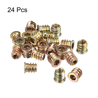Harfington Uxcell M6x13mm Threaded Inserts for Wood Hex Socket Drive Furniture Screw-in Nut 24pcs