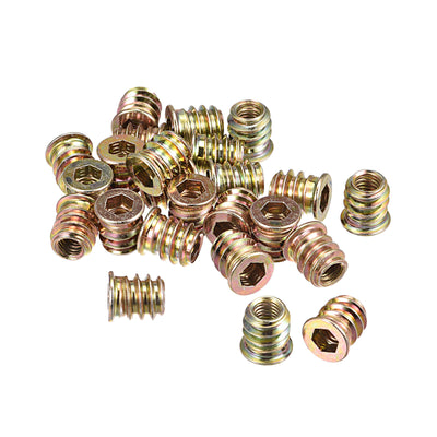 Harfington Uxcell M6x13mm Threaded Inserts for Wood Hex Socket Drive Furniture Screw-in Nut 24pcs