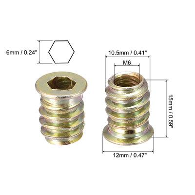 Harfington Uxcell M6x15mm Threaded Inserts for Wood Hex Socket Drive Furniture Screw-in Nut 24pcs