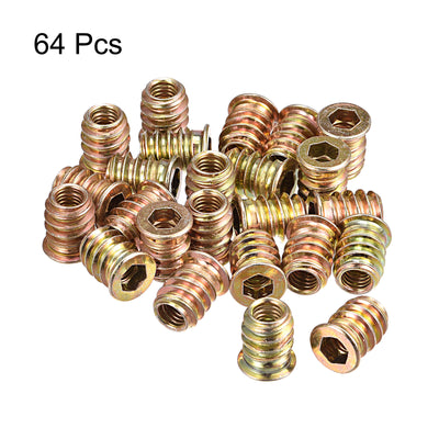 Harfington Uxcell M6x15mm Threaded Inserts for Wood Hex Socket Drive Furniture Screw-in Nut 64pcs