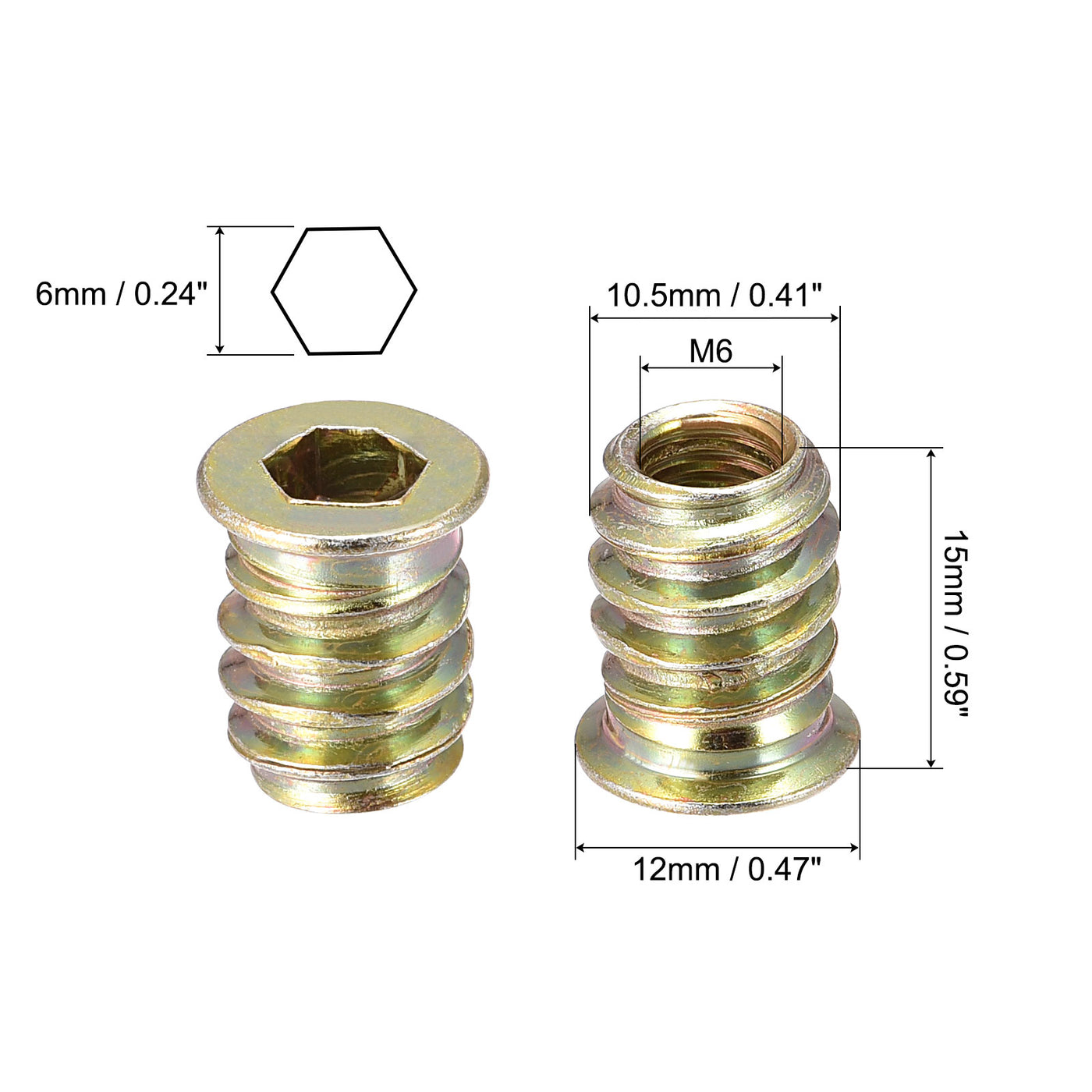 uxcell Uxcell M6x15mm Threaded Inserts for Wood Hex Socket Drive Furniture Screw-in Nut 120pcs