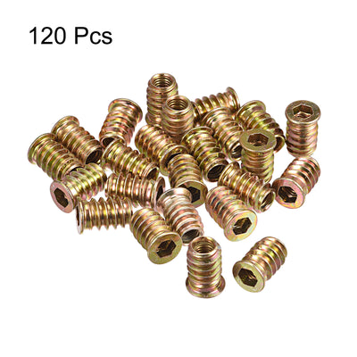Harfington Uxcell M6x17mm Threaded Inserts for Wood Hex Socket Drive Furniture Screw-in Nut 120pcs