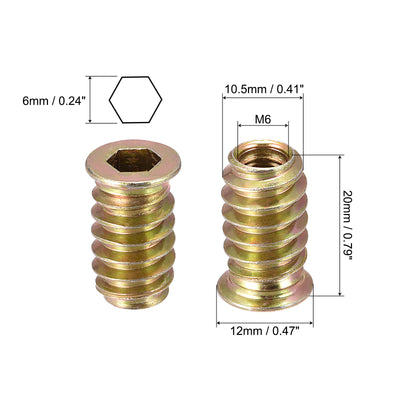 Harfington Uxcell M6x20mm Threaded Inserts for Wood Hex Socket Drive Furniture Screw-in Nut 24pcs