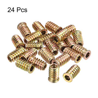 Harfington Uxcell M6x20mm Threaded Inserts for Wood Hex Socket Drive Furniture Screw-in Nut 24pcs