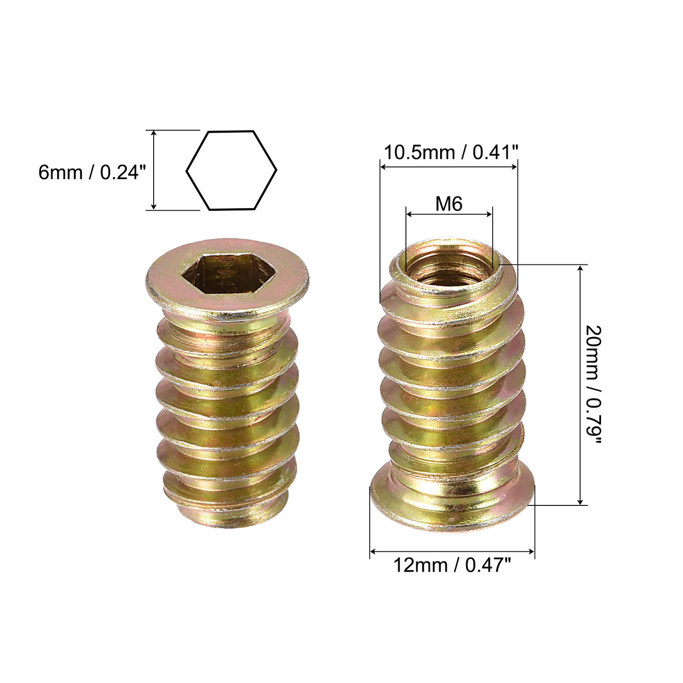 uxcell Uxcell M6x20mm Threaded Inserts for Wood Hex Socket Drive Furniture Screw-in Nut 64pcs