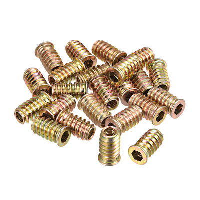 Harfington Uxcell M6x20mm Threaded Inserts for Wood Hex Socket Drive Furniture Screw-in Nut 64pcs