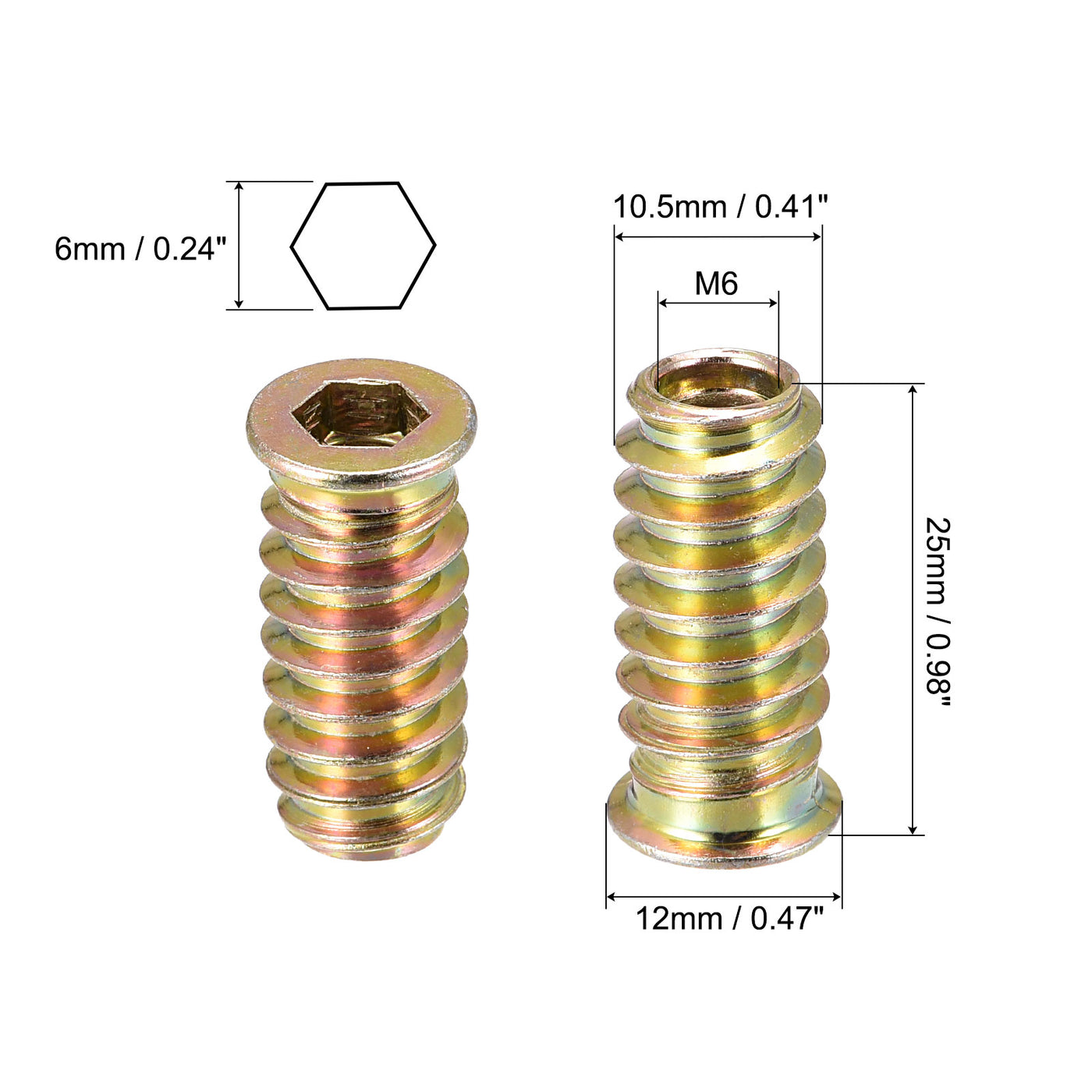 uxcell Uxcell M6x25mm Threaded Inserts for Wood Hex Socket Drive Furniture Screw-in Nut 64pcs