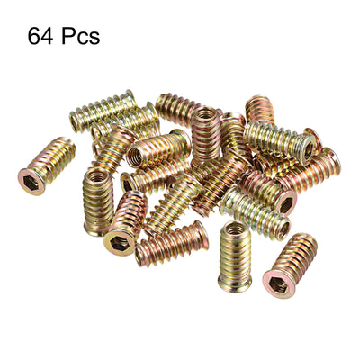 Harfington Uxcell M6x25mm Threaded Inserts for Wood Hex Socket Drive Furniture Screw-in Nut 64pcs