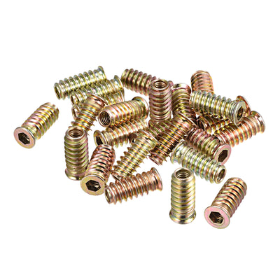 Harfington Uxcell M6x25mm Threaded Inserts for Wood Hex Socket Drive Furniture Screw-in Nut 64pcs