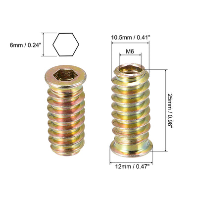 Harfington Uxcell M6x25mm Threaded Inserts for Wood Hex Socket Drive Furniture Screw-in Nut 120pcs