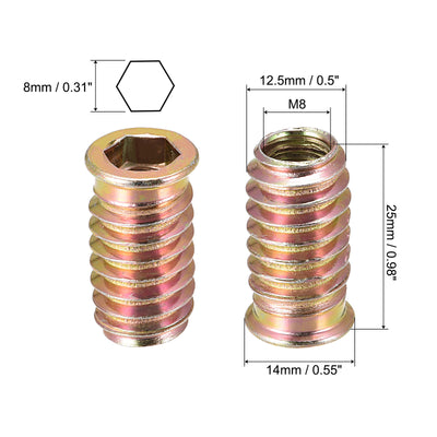 Harfington Uxcell M8x25mm Threaded Inserts for Wood Hex Socket Drive Furniture Screw-in Nut 24pcs