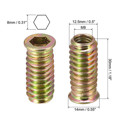 Harfington Uxcell M8x30mm Threaded Inserts for Wood Hex Socket Drive Furniture Screw-in Nut 64pcs