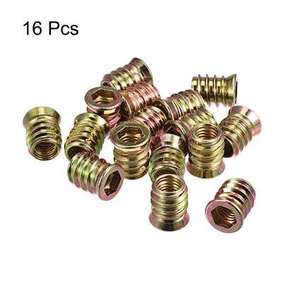 Harfington Uxcell M10x20mm Threaded Inserts for Wood Hex Socket Drive Furniture Screw-in Nut 16pcs