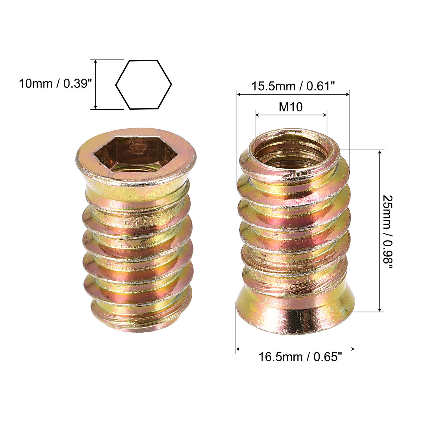 uxcell Uxcell M10x25mm Threaded Inserts for Wood Hex Socket Drive Furniture Screw-in Nut 48pcs