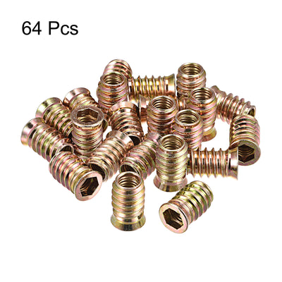 Harfington Uxcell M10x25mm Threaded Inserts for Wood Hex Socket Drive Furniture Screw-in Nut 64pcs