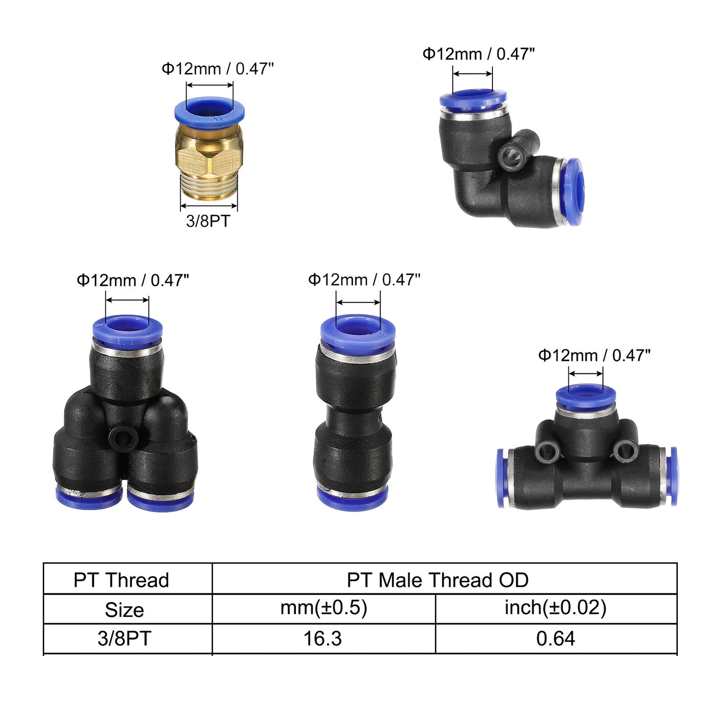 Harfington Pneumatic PU Air Hose Pipe Kits, Tube Connectors with Push to Connect Fitting