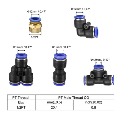Harfington Pneumatic PU Air Hose Pipe Kits, Tube Connectors with Push to Connect Fittings