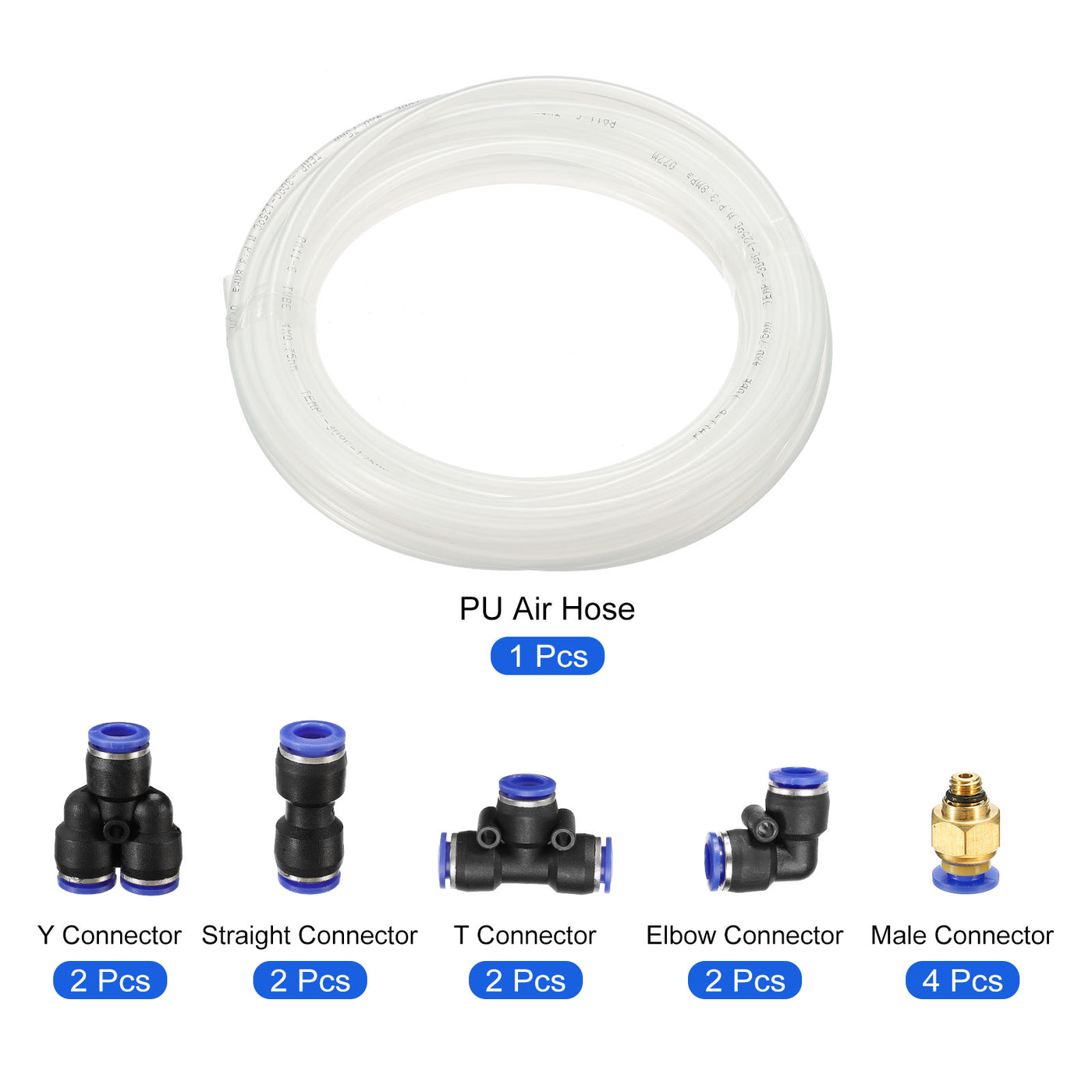 Harfington Pneumatic Nylon Air Pipe Kit, 4mm OD 10 Meters M5 Tube with 12 Pack Push to Connect Fitting, White