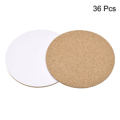 Harfington Uxcell 100mm(3.94") Round Coasters 2mm Thick Cork Cup Mat Self-Adhesive Pad 36pcs