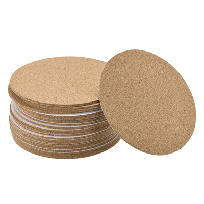 Harfington Uxcell 100mm(3.94") Round Coasters 2mm Thick Cork Cup Mat Self-Adhesive Pad 24pcs