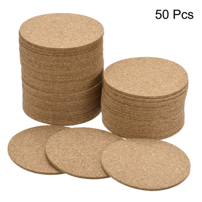Harfington Uxcell 90mm(3.54") Round Coasters 3mm Thick Cork Cup Mat Pad for Tableware 50pcs