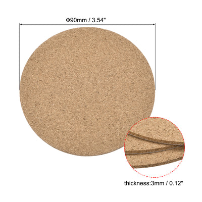 Harfington Uxcell 90mm(3.54") Round Coasters 3mm Thick Cork Cup Mat Pad for Tableware 8pcs