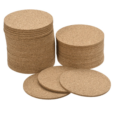 Harfington Uxcell 95mm(3.74") Round Coasters 3mm Thick Cork Cup Mat Pad for Tableware 50pcs