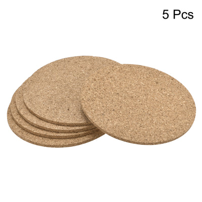 Harfington Uxcell 95mm(3.74") Round Coasters 3mm Thick Cork Cup Mat Pad for Tableware 5pcs