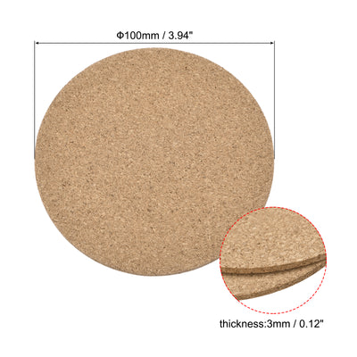 Harfington Uxcell 100mm(3.94") Round Coasters 3mm Thick Cork Cup Mat Pad for Tableware 20pcs