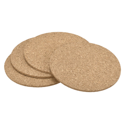 Harfington Uxcell 100mm(3.94") Round Coasters 3mm Thick Cork Cup Mat Pad for Tableware 4pcs