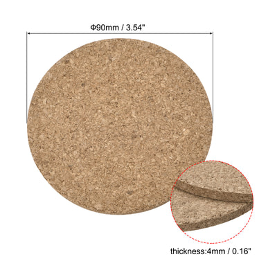 Harfington Uxcell 90mm(3.54") Round Coasters 4mm Thick Cork Cup Mat Pad for Tableware 10pcs