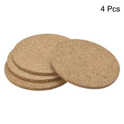 Harfington Uxcell 95mm(3.74") Round Coasters 4mm Thick Cork Cup Mat Pad for Tableware 4pcs