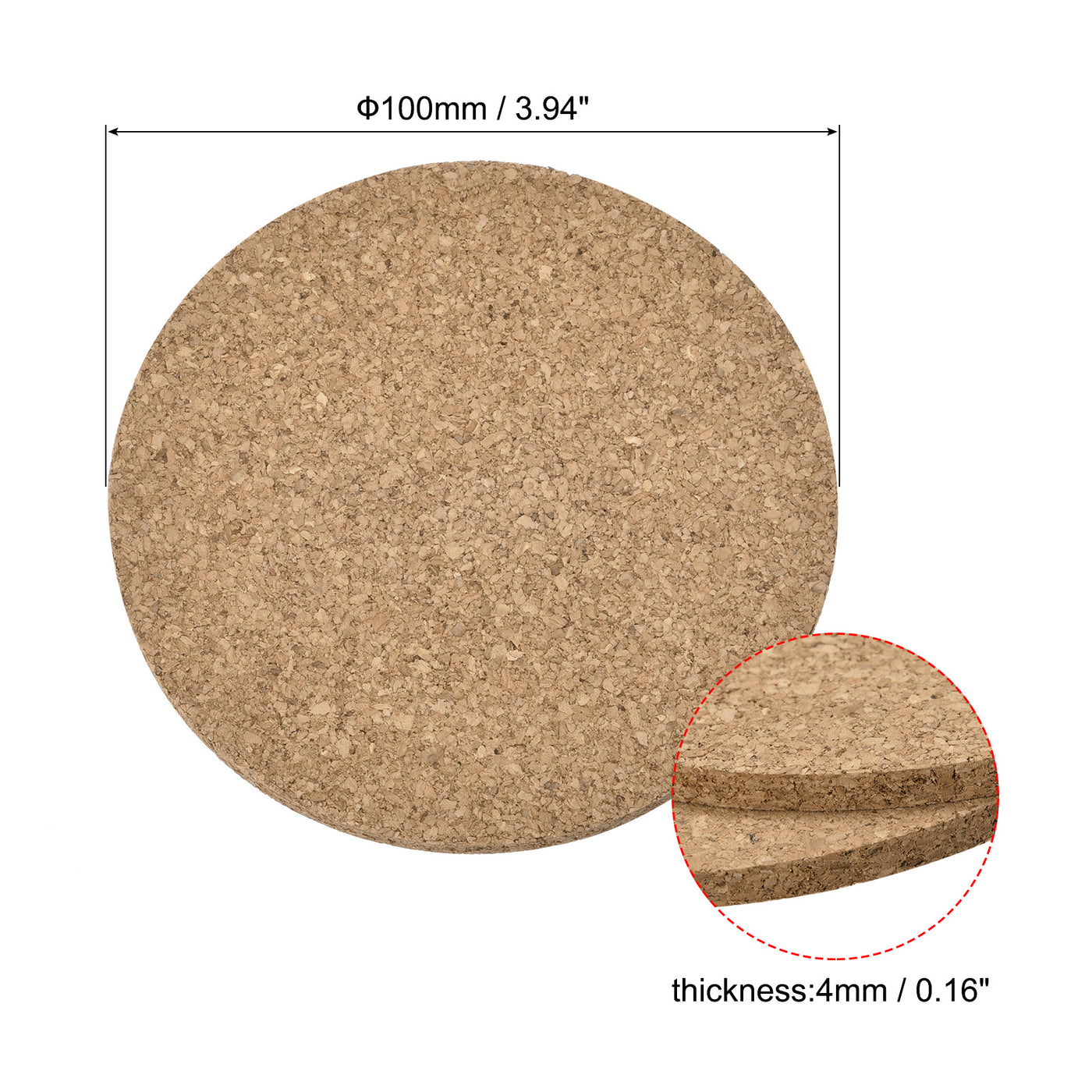 uxcell Uxcell 100mm(3.94") Round Coasters 4mm Thick Cork Cup Mat Pad for Tableware 8pcs